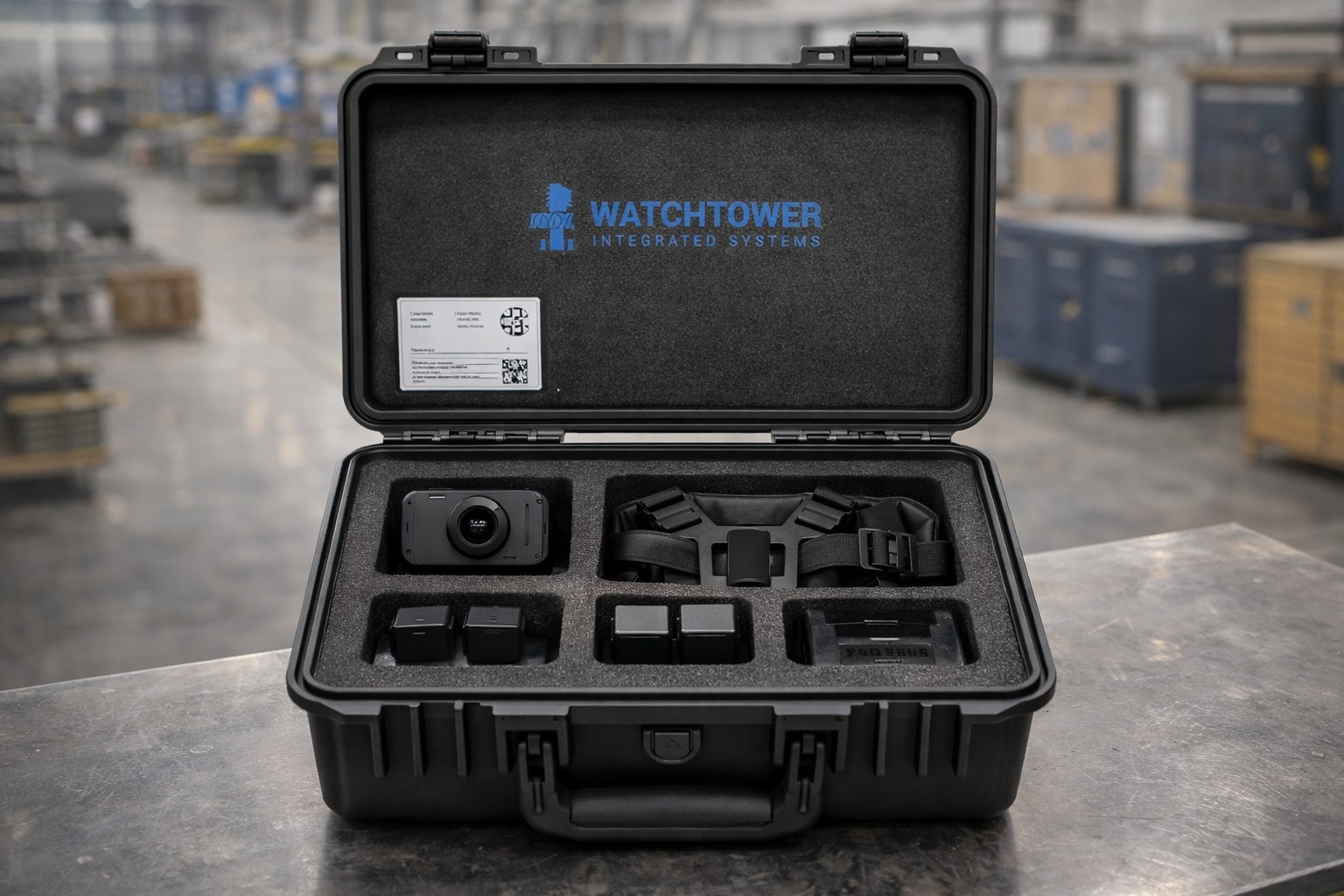 Watchtower camera, harness, batteries, and accessories in a rugged equipment case